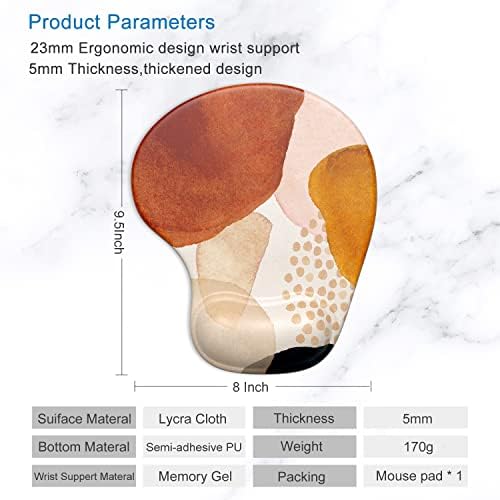 ITNRSIIET Ergonomic Mouse Pad with Gel Wrist Support Wrist Rest Smooth Surface Non-Slip PU Base Comfortable Office Supplies Pain Relief, 9.5 x 8 inches, Abstract Art Style