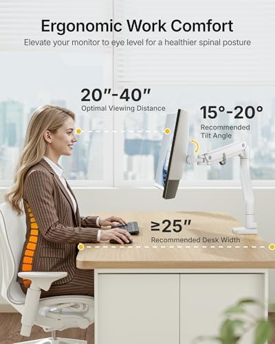 monTEK Heavy Duty Monitor Arm, 17-57" Ultrawide, Gas Spring, with USB，White