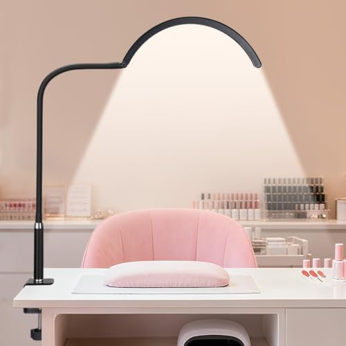 Professional Half Moon LED Desk Light for Nail Techs & Artists – Flexible Gooseneck Lamp with Clamp, 5 Color Modes & 5 Brightness Levels for Manicure, Tattoo, Beauty Work