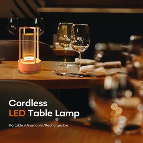 Rechargeable Cordless Small Metal Table Lamp, Stepless Dimming, 3-Color