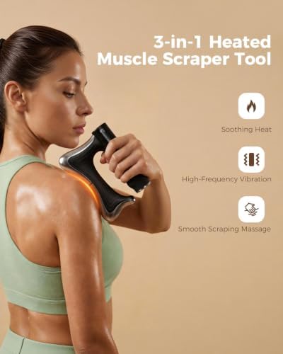 Heated Muscle Scraper, Electric Fascia Release Tool with Soothing Heating & Gentle Vibration, Full Body Gua Sha Massage Tool, 3 Adjustable Intensity Modes LED Display, Rechargeable Wireless