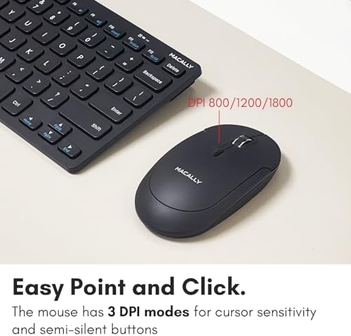Macally Small Wireless Keyboard and Mouse Combo - Quiet Productivity Duo - 2.4G Wireless Compact Keyboard and Mouse for PC - 78 Key Mini Keyboard and Mouse with Slim Body, Click Buttons, & 3 DPI Modes
