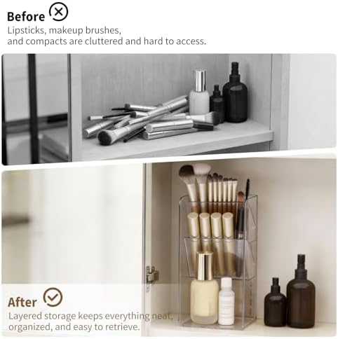 PAVSTINE Clear Medicine Cabinet Organizer, 2-Tier Slant Makeup Brush Holder