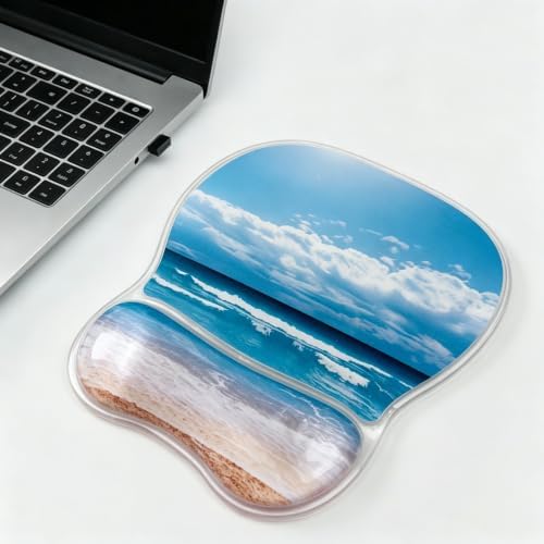 Gel Wrist Rest for Mouse,Ergonomic Mousepad with Clear Cushioned Palm Rest,Gel Mouse Pad with Wrist Support,Small Desk Mat,Office Desk Work Accessories for Women,Carpal Tunnel Relief (Seaside)