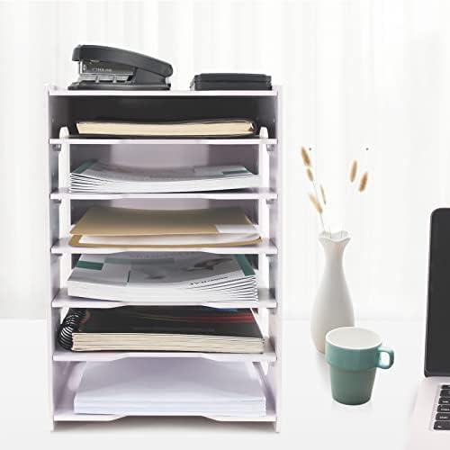 SONGWAY File Organizer for Desk - 7 Tier Document Holder with Removable Shelves, Letter Mail Rack, File Sorter Organizer, A4 Paper Storage Holder, Desktop Organizer for Home Office School, White