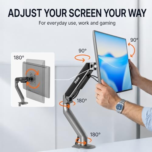 3IDEE FlexiLite Single Monitor Arm Desk Mount for 17-32" Screens, Holds up to 20 lbs, Slim Aluminium Design, Fully Adjustable & Flexible, Quick Box to Desk Setup, Clamp/Grommet Base, VESA 75/100