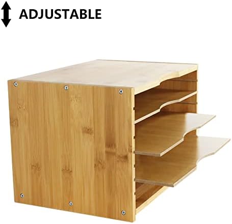 WKWKER File Organizer with 3 Adjustable Shelves Bamboo Document Letter Tray Paper File Sorter for Desktop Office Home Study Workstation Desk Storage Rack (Natural) (Pack of 2)