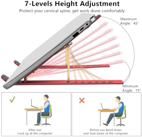 Laptop Stand, Computer Tablet Stand, Adjustable Aluminum Foldable Portable Laptop Holder Riser, Compatible with MacBook Air Pro, Lenovo, HP, Dell, More 10-15.6” Laptops and Tablets (Red)