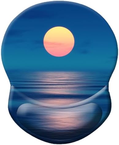 Ergonomic Mouse Pad with Wrist Support, Pain Relief Comfort Wrist Rest Pad with Non-Slip PU Base for Gaming, Home, Office & Travel (Moon Over The River)