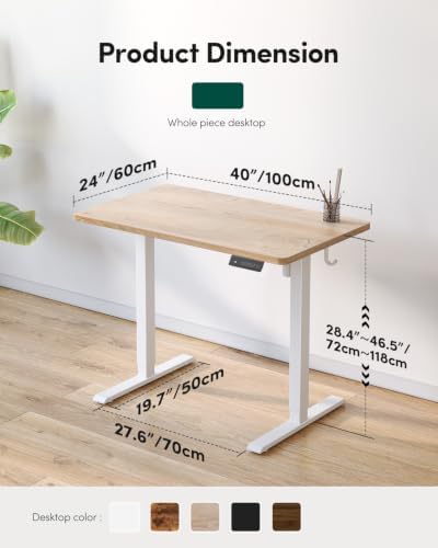 CubiCubi 40 x 24 Small One-Piece Electric Adjustable Standing Desk, Maple
