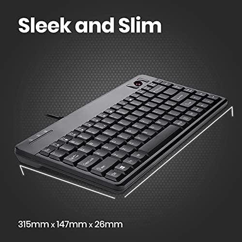 Perixx PERIBOARD-505H Wired Mini Keyboard with Built-in Trackball, 0.55 Inch Trackball and 2 USB Hubs, Black, US English Layout