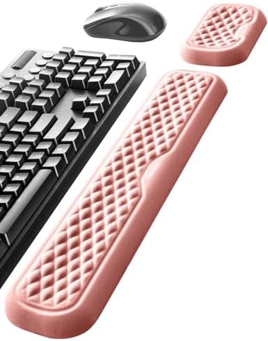 Vaydeer Wrist Rest for Keyboard and Mouse, Computer Ergonomic Wrist Support Pad, Soft Memory Foam Arm Cushion for Desk, Palm Hand Office Laptop Typing-Pink
