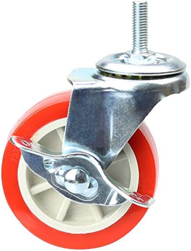 3 Inch Swivel Caster Wheels with Brake Set of 4, YEEMIGO Metric Size M8×25mm Threaded Stem Castors, Casters Heavy Duty-Total Capacity 450lbs, Replacement for Cart Furniture Workbench and Trolley