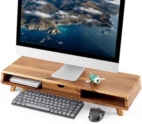 Tinamo Acacia Monitor Stand with Drawer, Multi-Purpose Storage (Patented)