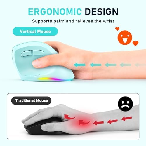 MEETION Ergonomic Wireless Vertical Mouse, Rechargeable, Green