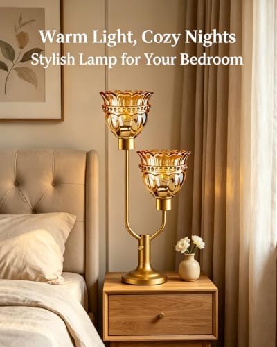 Mid Century Modern Table Lamp Dimmable Vintage Gold Glass Lamp Gift