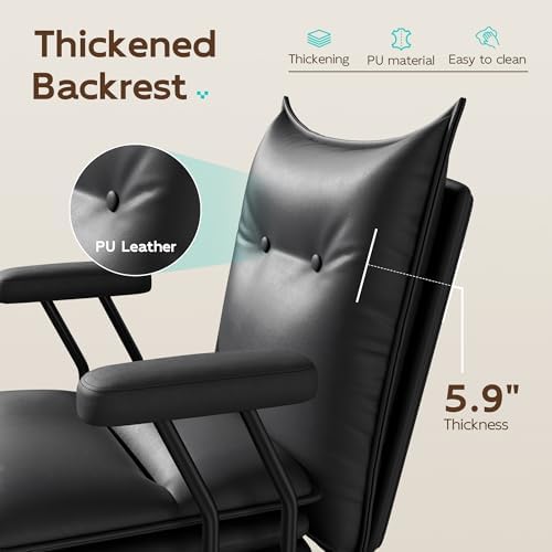 Black Leather Office Chair with Triple-Layer Seat, Home Desk Chair