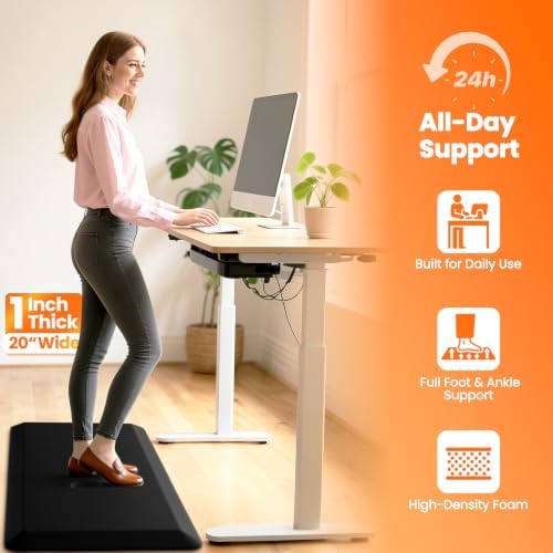 1-Inch Thick Anti-Fatigue Mat for Kitchen and Standing Desk, 20"x39", Black