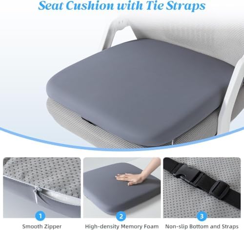 SheRest Office Chair Cushion with Straps, Memory Foam Seat Cushion with Removable Cover, Suitable for Office Chairs, Car Seats, and Airplane Seats, Gray, Large