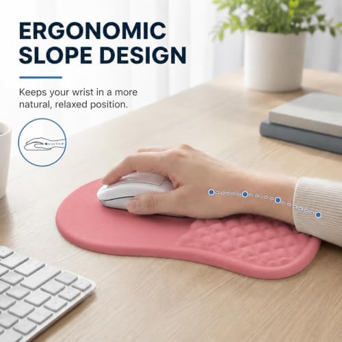 Ergonomic Mouse Pad with Wrist Rest, Mouse Pad with Memory Foam Massage Support, Non-Slip PU Base, Comfortable Typing Cushion for Home Office Computer Laptop, Pink