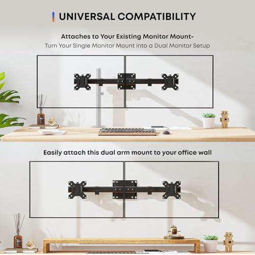 PUTORSEN Dual Monitor Wall Mount, Horizontal Assembly Mount for 2 Monitor Screens up to 27 inches,Max. 10kg, VESA 75x75/100x100mm