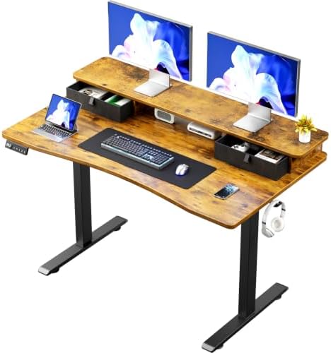 47.2 x 27.6 Electric Standing Desk with Drawers, Rustic Brown