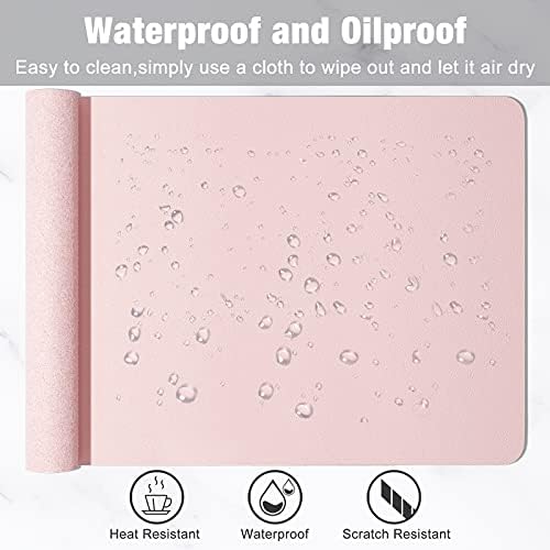 Hsurbtra Desk Pad, 35.5" x 17" PU Leather Desk Mat, XXL Extended Mouse Pad, Waterproof Desktop Blotter Protector, Non-Slip Ultra Thin Large Laptop Keyboard Writing Mat for Office Home, Pink