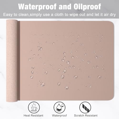 Hsurbtra Desk Pad, 48" x 17" PU Leather Desk Mat, XXXL Extended Mouse Pad, Waterproof Desktop Blotter Protector, Non-Slip Ultra Thin Large Laptop Keyboard Writing Mat for Office Home, Beige Apricot
