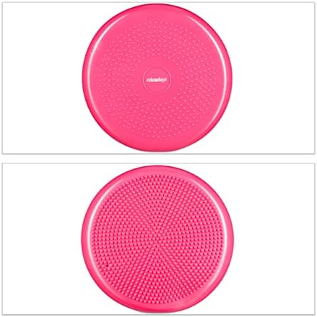 Relaxdays Balance Disc, 33 cm Stability Wobble Cushion with Air Pump, Balance Pillow with Nubs, Fitness Board, Pink