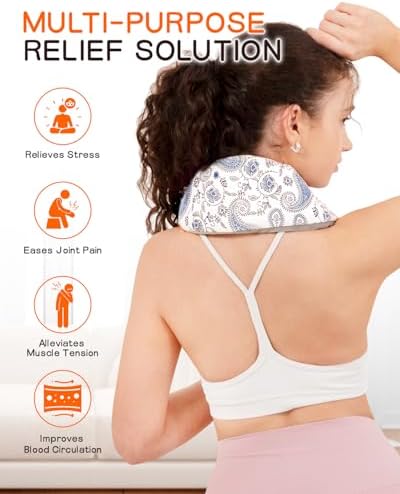 Heating Pad for Neck and Back, Extra Long Microwavable Weighted Moist Heat Pack, Reusable Neck and Back Wrap for Sore Muscles & Stress Relief