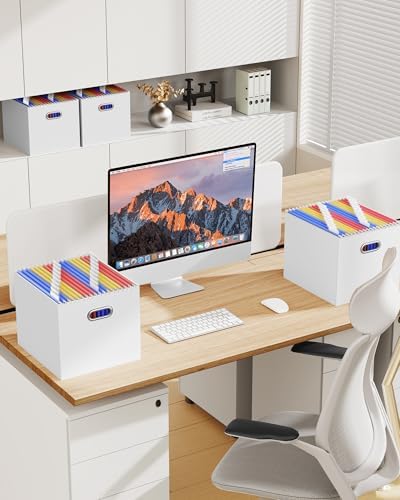 Oterri Portable Collapsible Cardboard File Box with Handle for Letter-Size