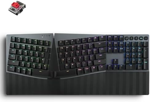 Perixx PERIBOARD-835RD II Wireless Ergonomic Mechanical Keyboard [Firmware Updated] - RGB Backlit - Low-Profile Red Linear Switches - Multi-Device Connection - Compatible with Windows and macOS