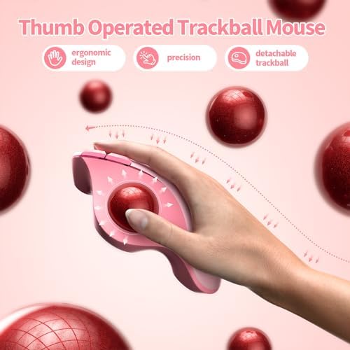 seenda Wireless Trackball Mouse, Ergonomic Bluetooth Rollerball Mouse,Pink