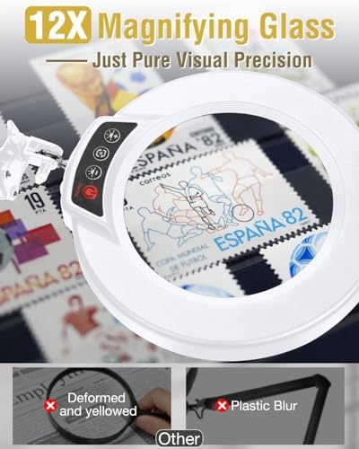 12X Magnifying Glass with Light and Clamp, Extra Long 3 Swing Arm, White