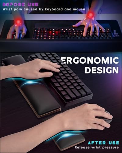 ASFSKY RGB Keyboard and Mouse Wrist Rest Set for 60%-75% Compact Keyboards