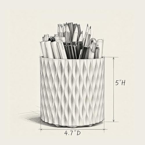 Lebenrich Rotating Pen Holder for Desk, 5 Slots Easthetic Pencil holder Desk Organizer Supplies and Accessories for Women Girls, Pencil Cup for Office Home Art Supply, White