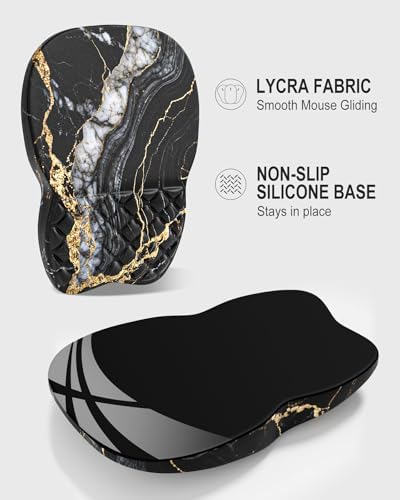 Auhoahsil Ergonomic Mouse Pad with Wrist Rest, Comfortable Slope Computer Mouse Mat with Wrist Support, Memory Foam Filling, Non-Slip Silicone Base, Pain Relief for Gaming Work, 8" x 12", Black Marble