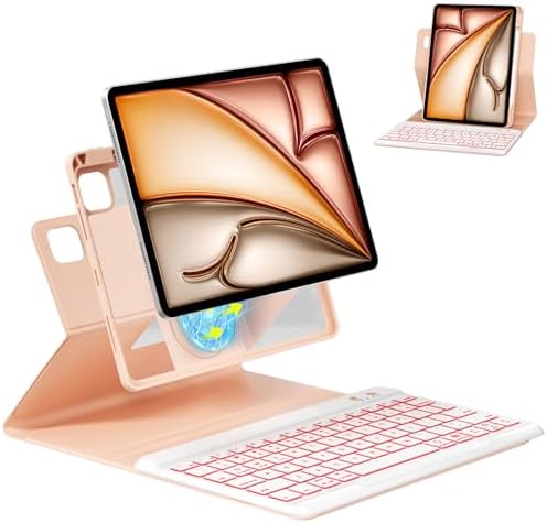 Magnetic 360 Rotatable Wireless Bluetooth Keyboard Case, Pink