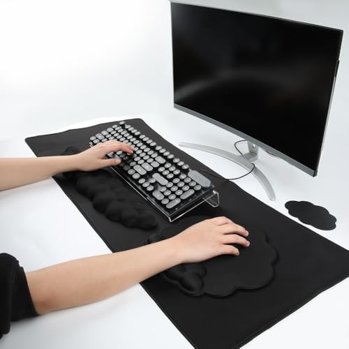 Premium Quality Cloud Wrist Rest Keyboard & Mouse Pad Set – Ergonomic Memory Foam Desk Accessories with Wrist Support for Office & Gaming – Black Fabric