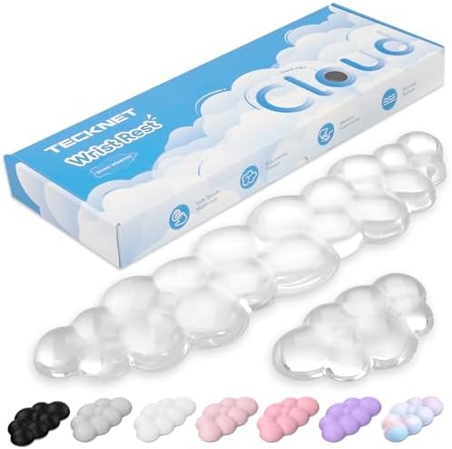 TECKNET Gel Cloud Wrist Rest Set, Cloud Wrist Rest with Non-Slip Base, Clear Wrist Pad for Keyboard with Mouse Wrist Rest for Computer Laptop Office Gaming and Pain Relief, Transparent