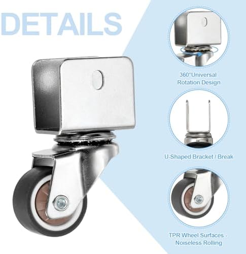 PATIKIL 1 Inch Caster Wheels, 4 Pcs Swivel Casters with 0.7" U Bracket Opening 55 Lb Capacity Per Caster for Furniture Office Chairs Carts and Cabinets, Brown