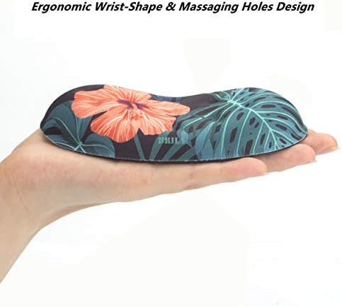 BRILA Ergonomic Memory Foam Mouse Wrist Rest Support Pad Cushion for Computer, Laptop, Office Work, PC Gaming - Massage Holes Design - Wrist Pain Relieve (Floral Leaves)