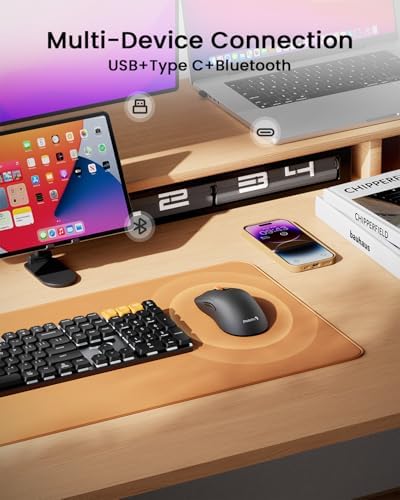 ProtoArc EM15 USB C Mouse, Tri-Mode Bluetooth Mice for Laptop, Gray