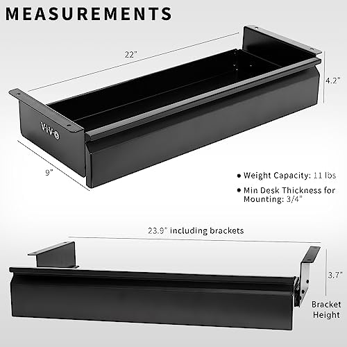 VIVO Black 22 x 9 inch Under Desk Slide Out Drawer, DESK-AC03A-22B
