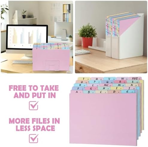 1 Set A-Z Alphabetic and Number Top Label Files, Legal Size, 25 Sheets File Dividers 1/5 Cut Label File Cabinet Dividers Desk Organizer for Office, Home and School (Candy Color)