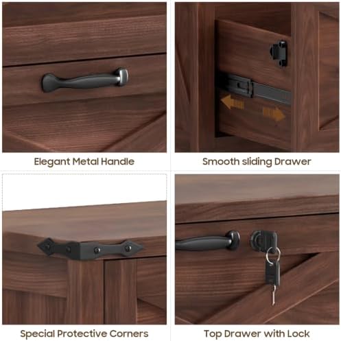 Halitaa Farmhouse Lateral File Cabinet with 2 Drawers, Walnut