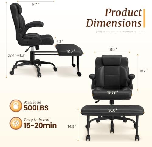 Wide Cross Legged Office Chair with Swivel Footrest and Flip-Up Armrests