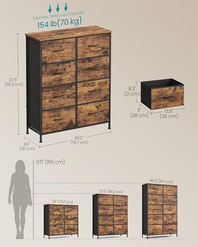 SONGMICS Dresser for Bedroom, Tall Dresser with 8 Fabric Drawers