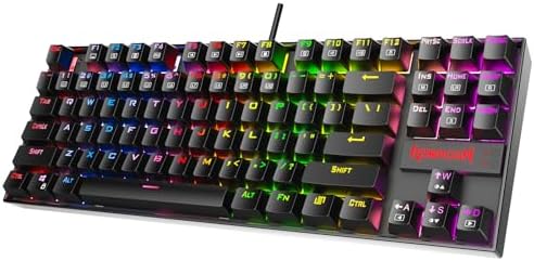Redragon K552P Mechanical Gaming Keyboard TKL with 18 Backlight Modes, Hot-Swappable Red Switches, 87-Key Compact Ergonomic Design, N-Key Rollover & Software Programmable Macro - RGB, Black