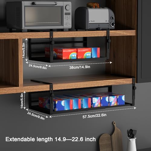AmonHouseware 2Pack Expandable Under Shelf Storage Basket Organizer,Black